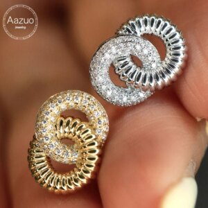 Aazuo Vintage Luxury Jewelry 18K White $ Yellow Gold Natrual Diamonds 0.32ct Round Stud Earrings Gifted For Women Senior Banquet