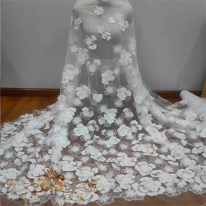 Simple Elegant Embroidery Lace With Shining Sequins 3D Flowers Lace Fabric for Wedding Dress