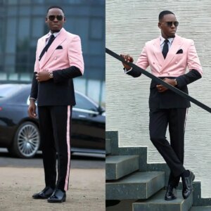 Color Matching Mens Wedding Tuxedos Double Breasted Peaked Lapel Jacket Pants Suits 2 Pieces Birthday Party Prom Groom Wear