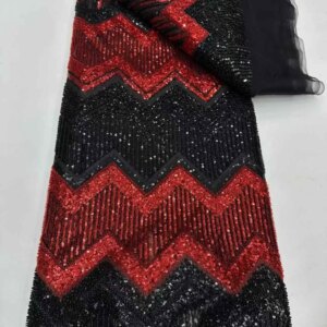 Black And Red Beads Lace Fabric Embroidered Dubai 2025 African Lace Fabric With Sequence African Tulle Lace For Sewing KB4736