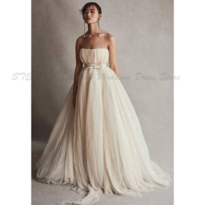 Gorgeous Wedding Dresses Women Floor Length A Line Strapless Sleeveless Elegant Prom Party Banquet Marry Formal Event Gowns