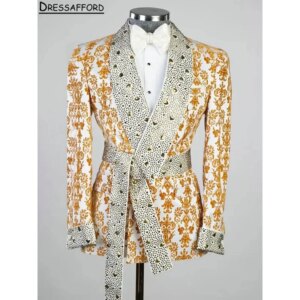 Gold Printing Evening Party Men Suits Glitter Crystal Two Pieces Blazer Groom Wear ( Jacket Pants )
