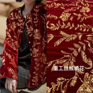 Heavy embroidery silk velvet fabric women’s cheongsam coat vest