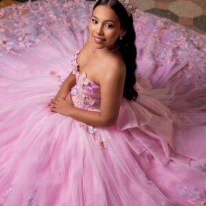 Customized Shiny Pink Off Shoulder Quinceanera Dress sequin butterfly applique Lace Tull vestidos de 15 Quinceanera 