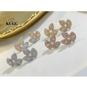 KUGG 100% 18K White/Yellow/Rose Gold Earrings Women 0.70carat Real Natural Diamond Stud Earrings Luxury Leaf Shape Fine Jewelry