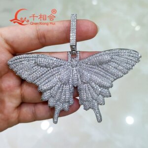 Big Size Butterfly Pendant D VVS White Moissanite S925 Sterling Silver Hip Hop Engagement Dating Gift Fine Jewelry