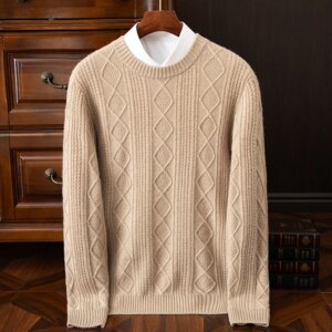 2024 new autumn and winter men’s 100% cashmere sweater, round neck, high-end, fashionable, long sleeves