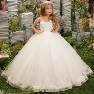 Flower Girl Dresses Birthday Party Banquet First Communion Gowns White Tulle Puffy Flory Pattern Sleeveless For Wedding