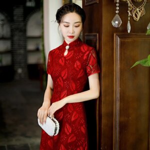 Lace women’s light Chinese style cheongsam temperament improved banquet dress