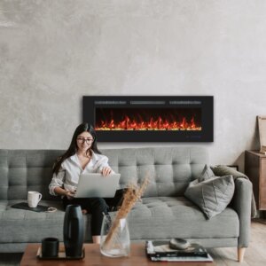 50 Inches Wholesale Recessed Wall Mounted LED Electric Fireplace Manufacturer Decorative With 13 Flame Colors Timer