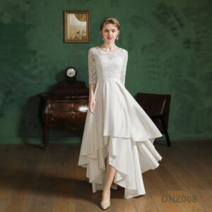 Three Quarters Sleeves A-Line Boho   Elegant Fashion Vesitido De Noiva Bridal Tulle Marriage Women Short Wedding Dress