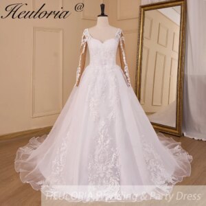 HEULORIA Princess Wedding Dress long sleeve V neck bride dress plus size robe de mariee Lace beading Wedding Bridal Gown