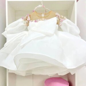 Baby Gilrs Princess Organza Fuffly Tutu Birthday Party Dress Flower Girl Dress with Flowers