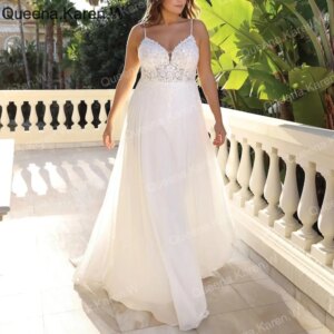Elegant Boho A line Wedding Dress strap lace applique chiffon bride dress robe de mariee A line Wedding Bridal Gown