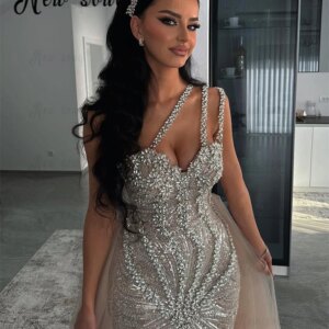 Heavy Crystal Spaghetti Straps Party Dress Luxury Mermaid Pageant Prom Dress for Women Weddings Formal Occasion Dress Customized