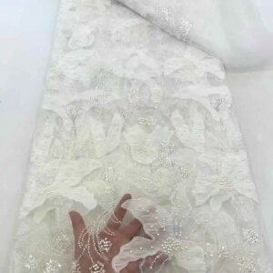 Latest French 3D Pearl Lace Fabric 2025 High Quality Nigerian Sequins Beads Lace Fabric For Wedding Dress Sewing