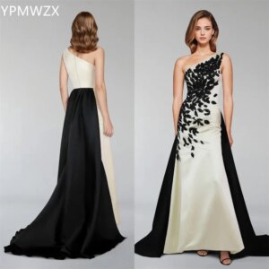 Customized Evening Dress Party Occasion Prom Gown Formal YPMWZX One Shoulder Mermaid Floor Length Skirts Applique Sleevel