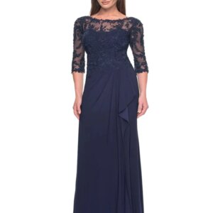 Customized Lace Embroidery Splicing Flared Mom Dress Transparent Three-quarter Sleeves Sweetheart Neckline Pleated Design Gown