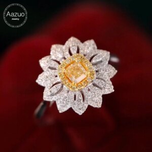 Aazuo Find Jewerly Yellow & White Diamond 18K Solid Gold Sun Flower Daisy Ring Upscale Trendy Senior Party Fine Jewelry Hot Sell