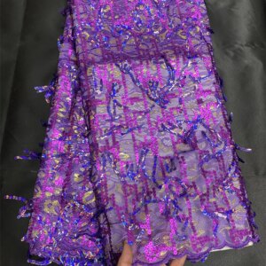 Purple Luxury French Mesh Embroidery Beaded Lace Fabric African Nigerian Sequins Lace Fabric For Wedding Dress Sewing Material