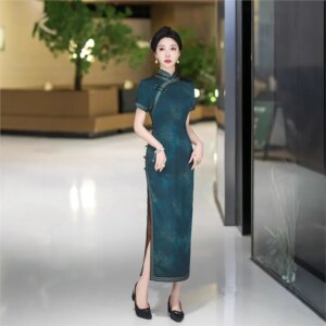 Cheongsam new Chinese female sense of daily national style dress temperament long
