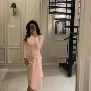 Pink Long Sleeves Cocktail Formal Occasion Dresses Prom Dresses Wedding Party Dress Short Dresses For Special Events Zipper Up