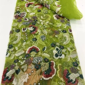 5 Yards Lace Fabrics Quality 2025 Sale Latest Luxury Handmade Beads Lace Fabric African Laces Green Lace Fabric For Dress A877-1