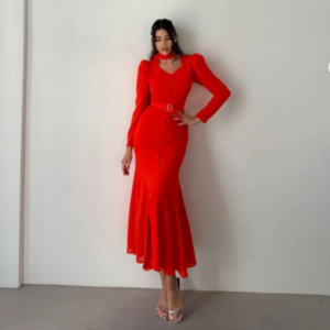 Customized Mermaid / Trumpet V-neck Bespoke Occasion Gown Fashion Anke length Prom Dresses Button Simple sashes Evening Dres