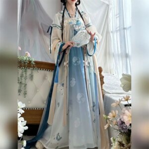 Ancient Chinese Costume Hanfu One-Piece Chest Hanfu Long Robe Embroidered Printed Spring and Summer for Girlfriends