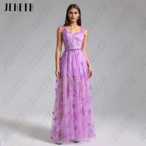JEHETH Corset Mini Prom Dress Spaghetti Straps Lavender Tulle A-Line Party Wedding Formal 2024 Women Formal with 3D Butterfly