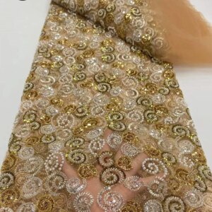 Luxury Beaded Tulle Lace Fabric 2025 High Quality French Sequins Sewn With Groom Lace Nigerian Tulle Fabric For The Party Dress