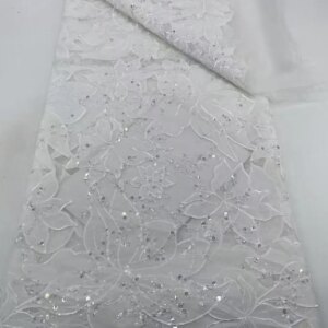 2025 High Quality White African Guipure Cord Lace Fabric Nigerian Milk Silk Water Soluble Lace For Women Party Evening Dress