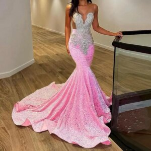 AQ125 Customized Meramid Evening Dresses V Neck Crystal Beads Sexy Illusion Back Women Formal Special Occasion Dress Party Gown