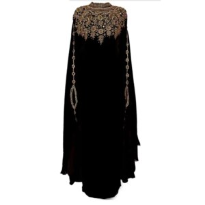 Dubai Kaftan Fashion Embroidery Georgette Kaftan Bell Sleeve Salvar Kameez Set