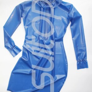 women’s rubber dresses in trasparent blue color back zip