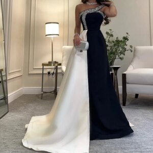 Customized Graceful One Shoulder Satin Evening Dress Exquisite A-Line Floor Length Strapless Sleeveless Bespoke Occasi