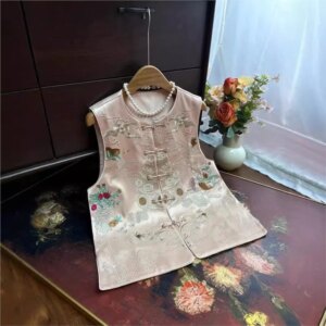 Heavy industry embroidery vest silk national style new Chinese outside cardigan