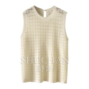 High-quality Wool + Linen Hollow Out Knitted Vest Women 44A7 Tank Top Summer Sueter Mujer Invierno 2025