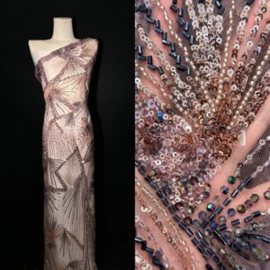 Embroidered fabric Bead sequin tube embroidery wedding dress costume
