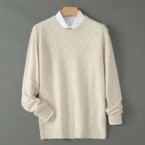 Cashmere Pullover for Men 100%  Cashmere Round Neck Diamond Plaid Long Sleeve Business Casual Base Shirt Autumn