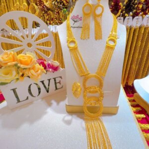 Dubai New 24K Gold Plated Necklace, Earrings, Rings, Wedding Party Gifts, Jewelry Set for Women YY10506