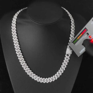 Hip Hop 14mm 2 Rows Diamond Cuban Necklace With Micro Moissanite S925 Sterling Silver Men’s Cuban Link Chain VVS Jewelry