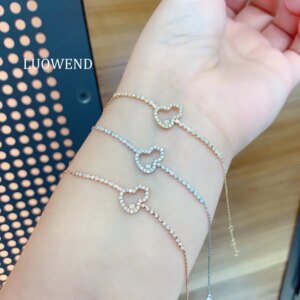 LUOWEND 18K White/Yellow/Rose Gold Bracelet Women Elegant Gourd Design 0.30carat Real Natural Diamond Bracelet Party Jewelry