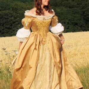 Vintage Renaissance Prom Dress Off The Shoulder Half Sleeves Gold Princess Formal Event Party Gown For Women Customized