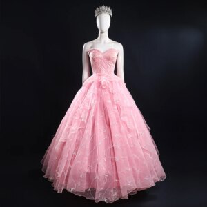 Evil Glinda Cosplay Costume Women’s Pink Fantasy Song Long Dress Crown Halloween Christmas Makeup Ball Dress