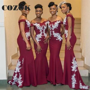 Long Off The Shoulder African Bridesmaid Dresses Lace Mermaid Sweetheart Neck Sexy Off the Shoulder Wedding Guest Dress SX02