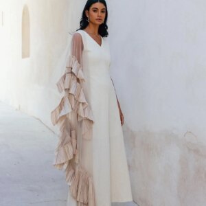 Customized  Customized White Jersey Party Dress with Cascading Ruffles Saudi Arabia Evening Dress Delicate A-Line Special Occasi
