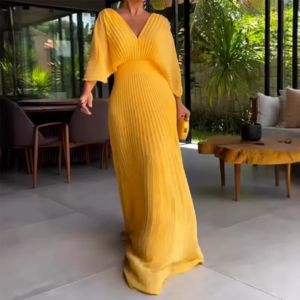 Exquisite Elegant Pleat Evening Gowns V-Neck Long Sleeve Floor Length A-Line High Quality Formal Banquet Occasions Custom Made