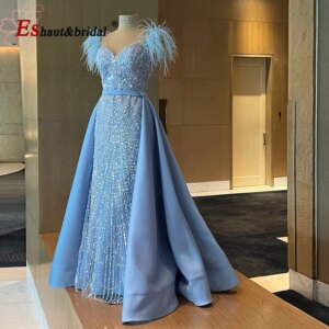 Elegant Feather Pearl Evening Dress for Women 2025 Mermaid with Detachable Train Formal Prom Wedding Party Gowns Customized