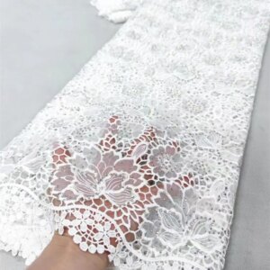 White Organza Chiffon Lace Nigerian Embroidered Guipure Cord Lace Fabric High Quality Stones For Sewing Wedding Dresses W207-1